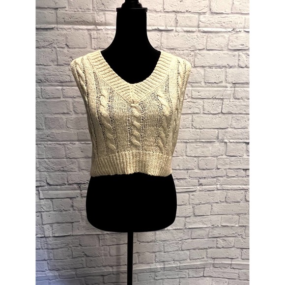 Altered State Tops - Ivory Cable Knit Vest- Altered State